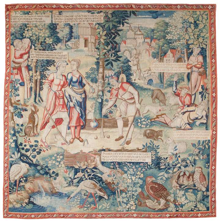Tapestry depicting the Ball Game from the story of Gombaut and Macée